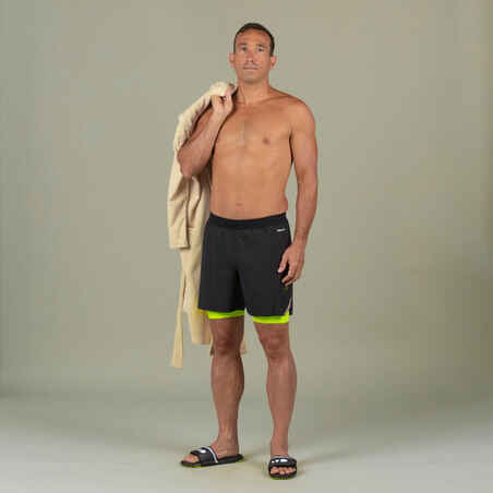 Men's Swimming Jammer-Swim Short 500 Fiti - Black / Yellow / Beige ...