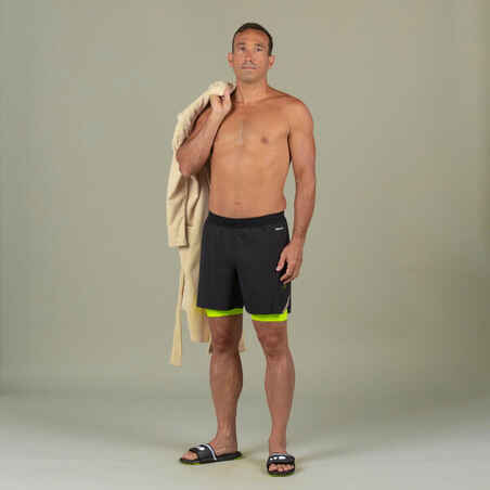 Men's Swimming Jammer-Swim Short 500 Fiti - Black / Yellow / Beige