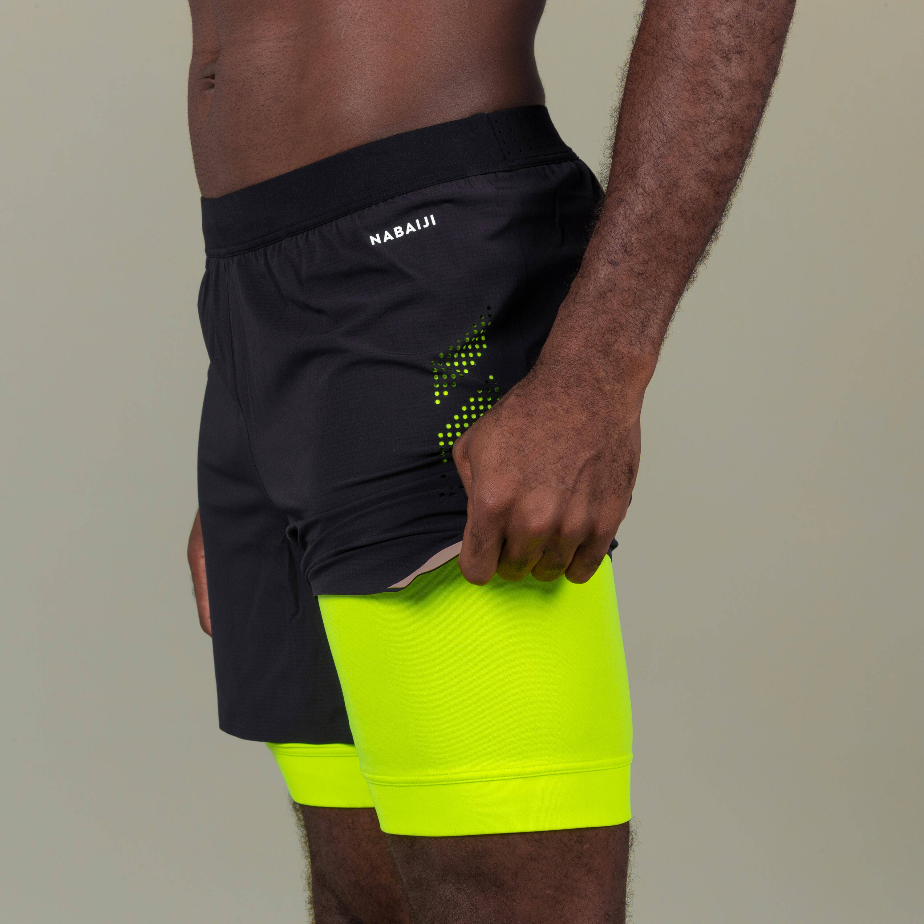 Men Swimming Jammer Swim Short 500 Fiti Flexible & Quick-Dry Black Yellow Beige -  3