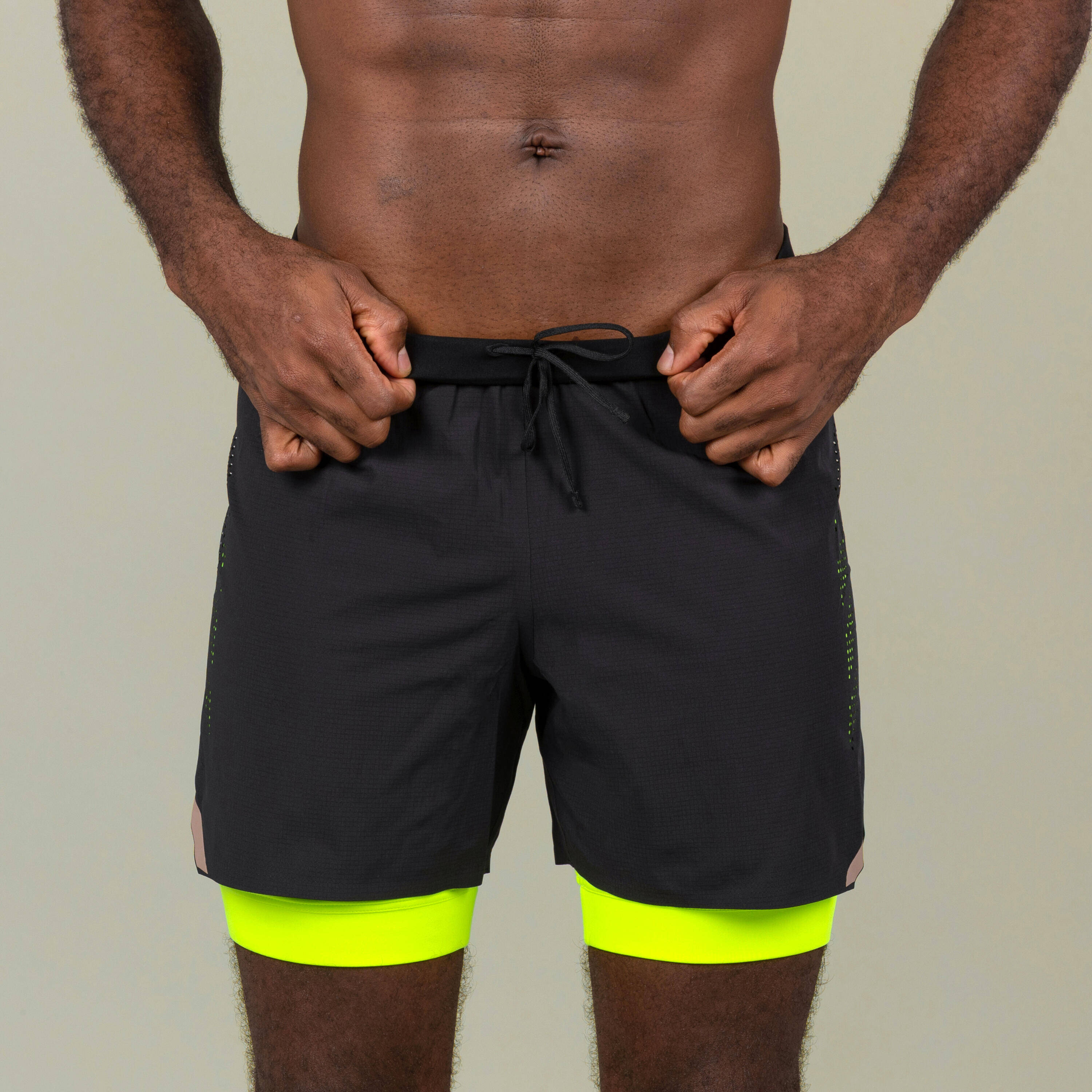Men Swimming Jammer Swim Short 500 Fiti Flexible & Quick-Dry Black Yellow Beige -  5