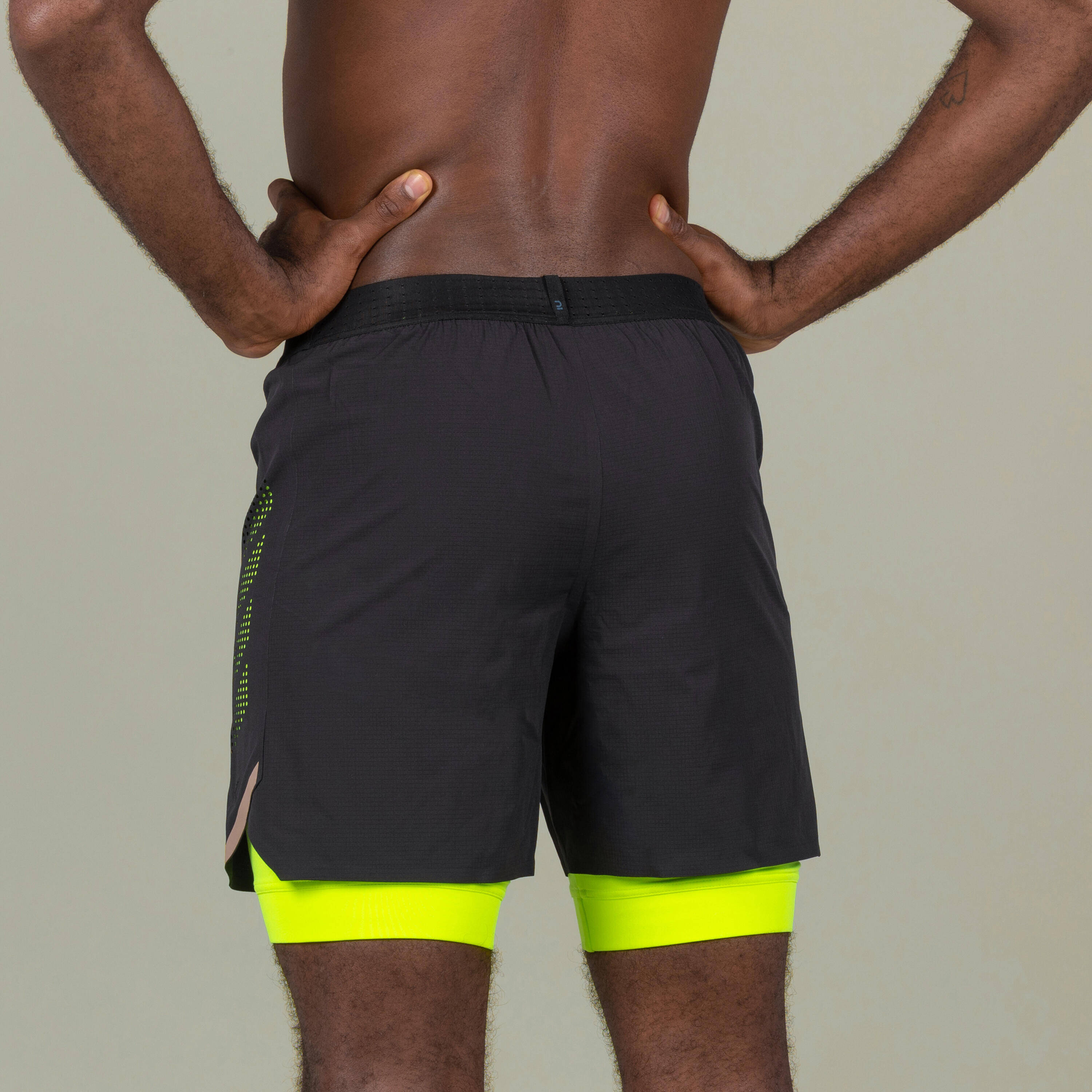 Men Swimming Jammer Swim Short 500 Fiti Flexible & Quick-Dry Black Yellow Beige -  4