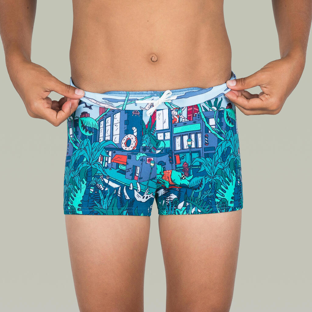 Boy’s swimming briefs - 500 Fitib shark black blue