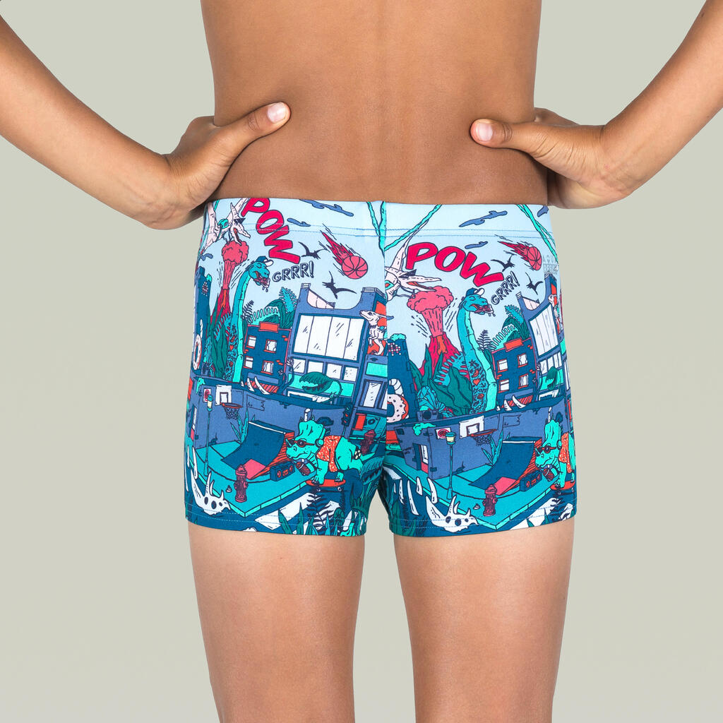 Boy’s swimming briefs - 500 Fitib shark black blue
