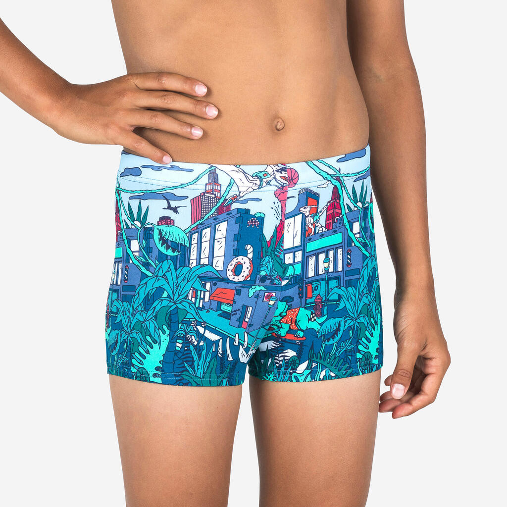 Boy’s swimming briefs - 500 Fitib shark black blue