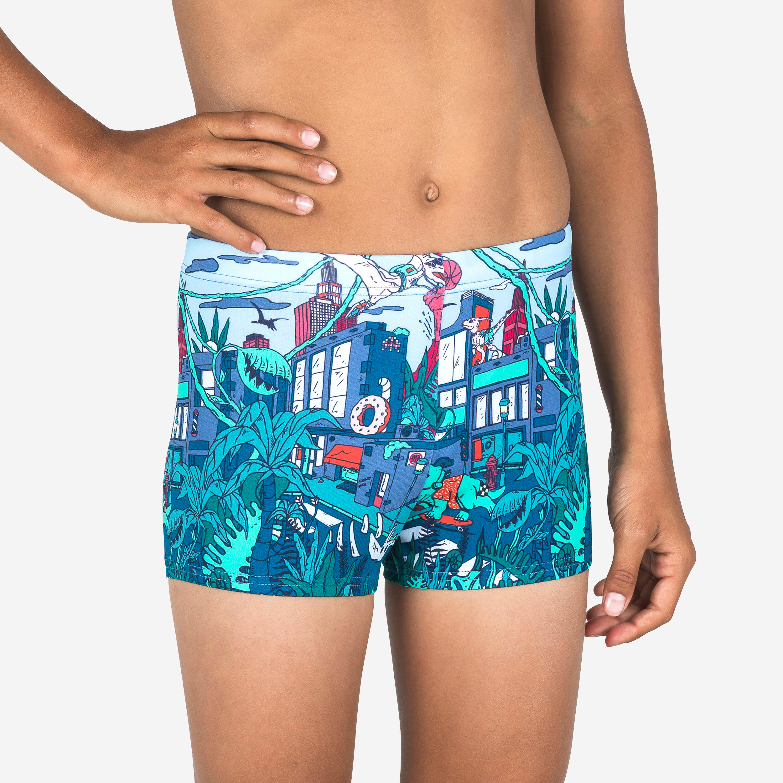 Boy's Swimming Boxer Brief - Fitib - East Blue / Green / Red