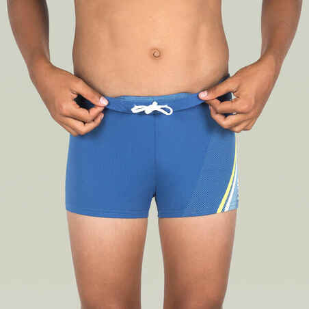 Boys' Swimming Boxer Trunks-Fitib-Line Blue/Yellow