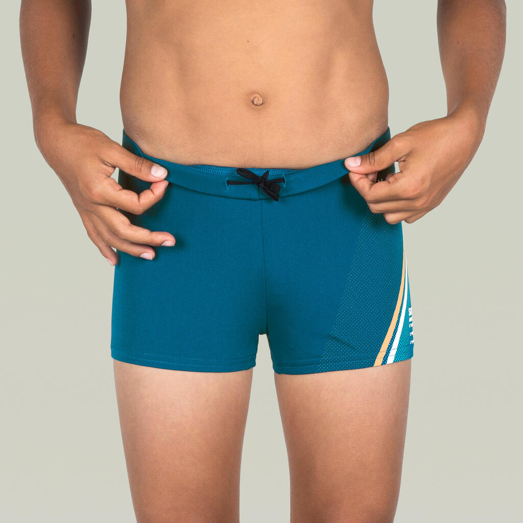 Boys’ swimming boxer shorts - 500 Fitib blue line μπεζ