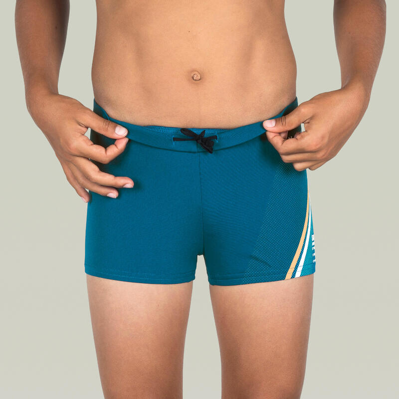 Maillot boxer de bain natation Garçon - 500 Fitib bleu line beige