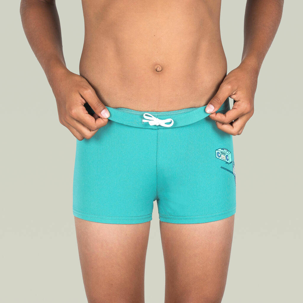 Boy’s swimming briefs - 500 Fitib shark black blue