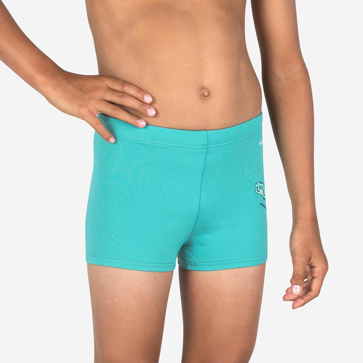 Boxer de bain natation garçon - fitib - trice turquoise / gris