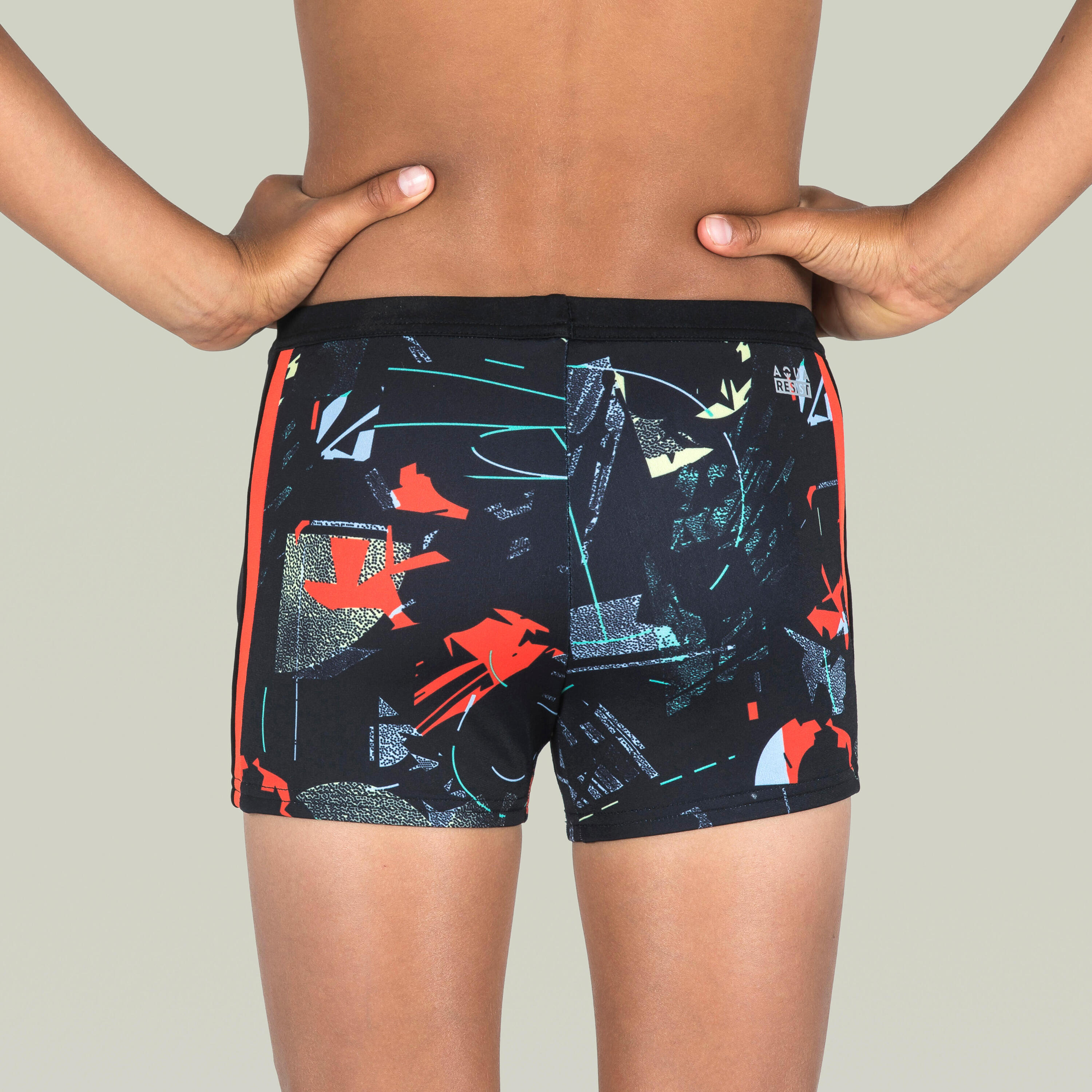 Boy's Swimming Shorts - Yokob - Spor Black / Orange 3/8