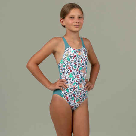Vientisas mergaičių maudymosi kostiumėlis „Kamyleon 500 Dino“