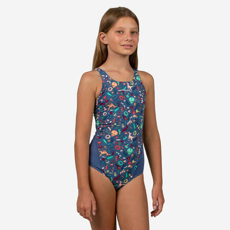 Girl's One-Piece Swimsuit Kamiye Dino Print