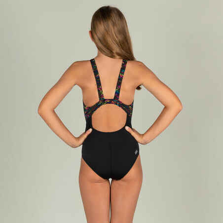 Girls’ swimming 1-piece swimsuit - 500 Kamiye fire black yellow