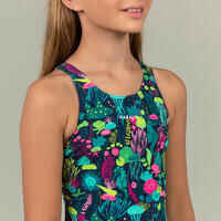 Girls’ swimming 1-piece swimsuit - 500 Kamiye alg blue pink