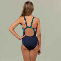 Girls’ swimming 1-piece swimsuit - 500 Kamiye alg blue pink