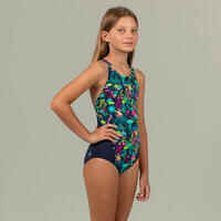 Girls’ swimming 1-piece swimsuit - 500 Kamiye alg blue pink