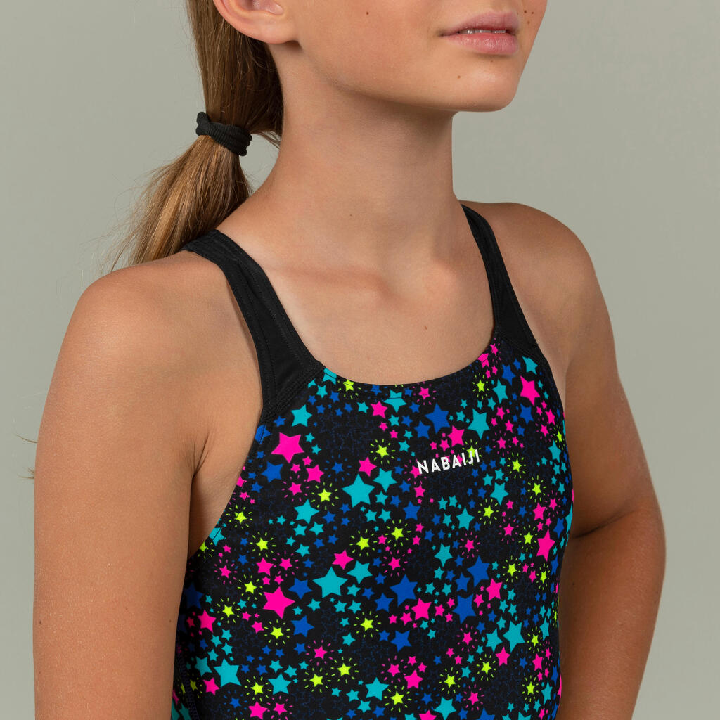 Maillot de bain 1 pièce natation Fille - 500 Kamyleon sky noir vert
