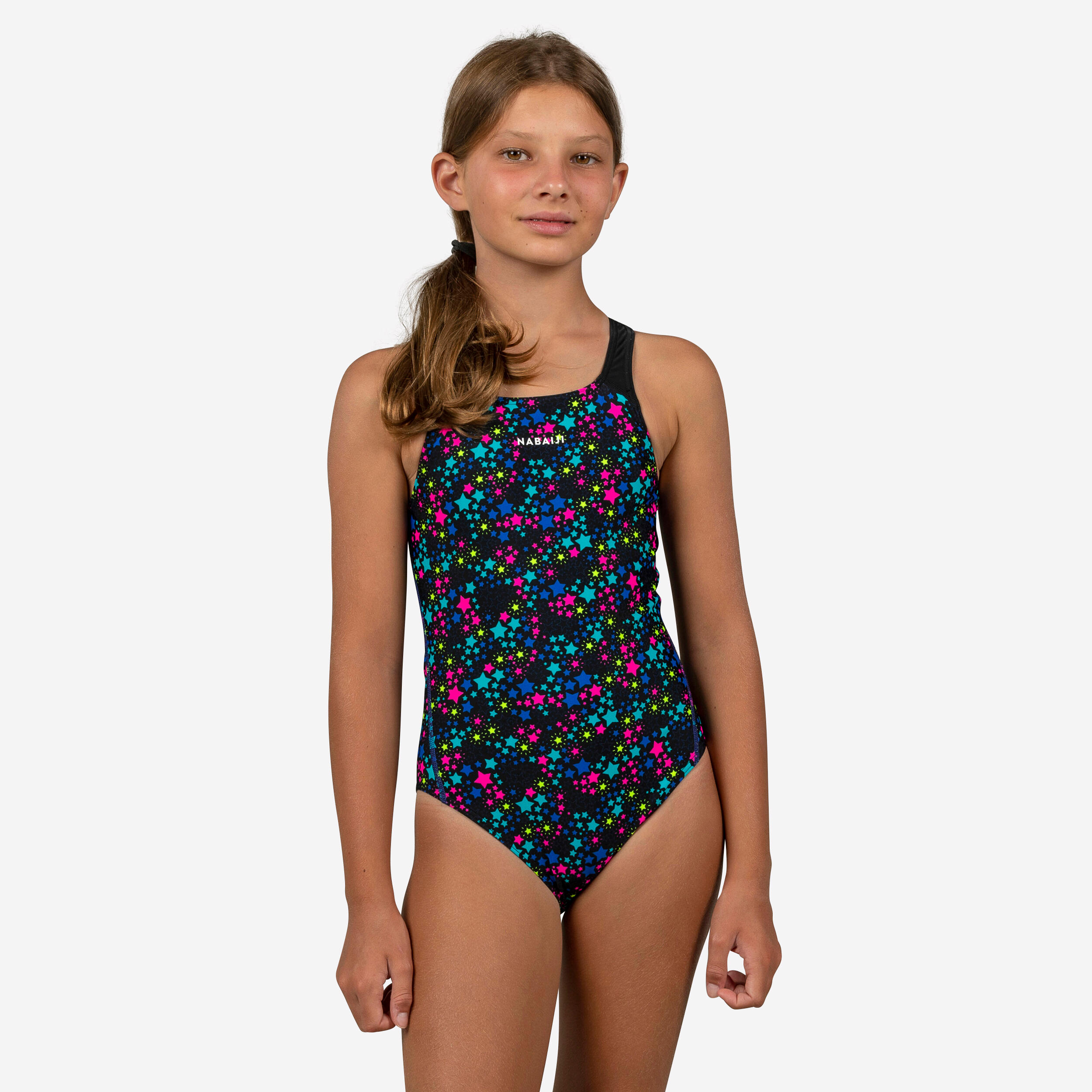 KAMYLEON 500 Girl's Swimsuit - Star Black / Yellow 1/4