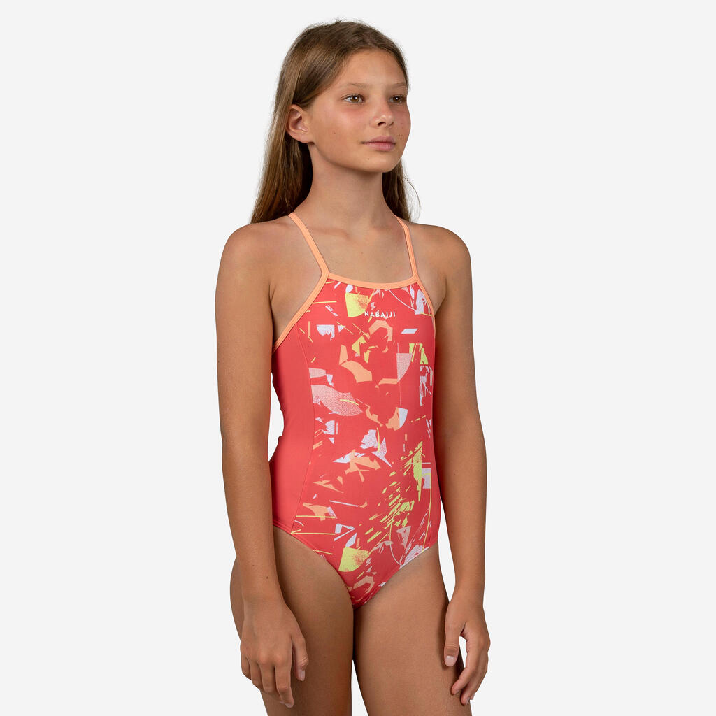 Maillot de bain 1 pièce natation Fille - 500 Kamily anoa bleu foncé