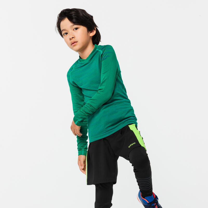 Camiseta térmica de fútbol manga larga Niño Kipsta Keepdry 500 verde