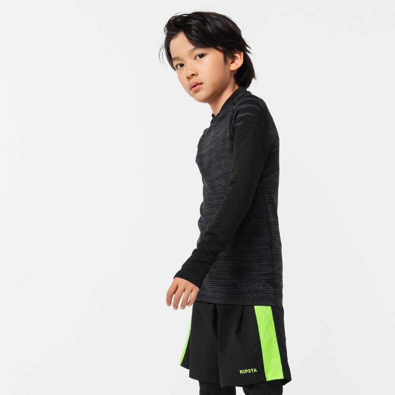 Camiseta térmica de fútbol manga larga Niño Kipsta Keepdry 500 negro