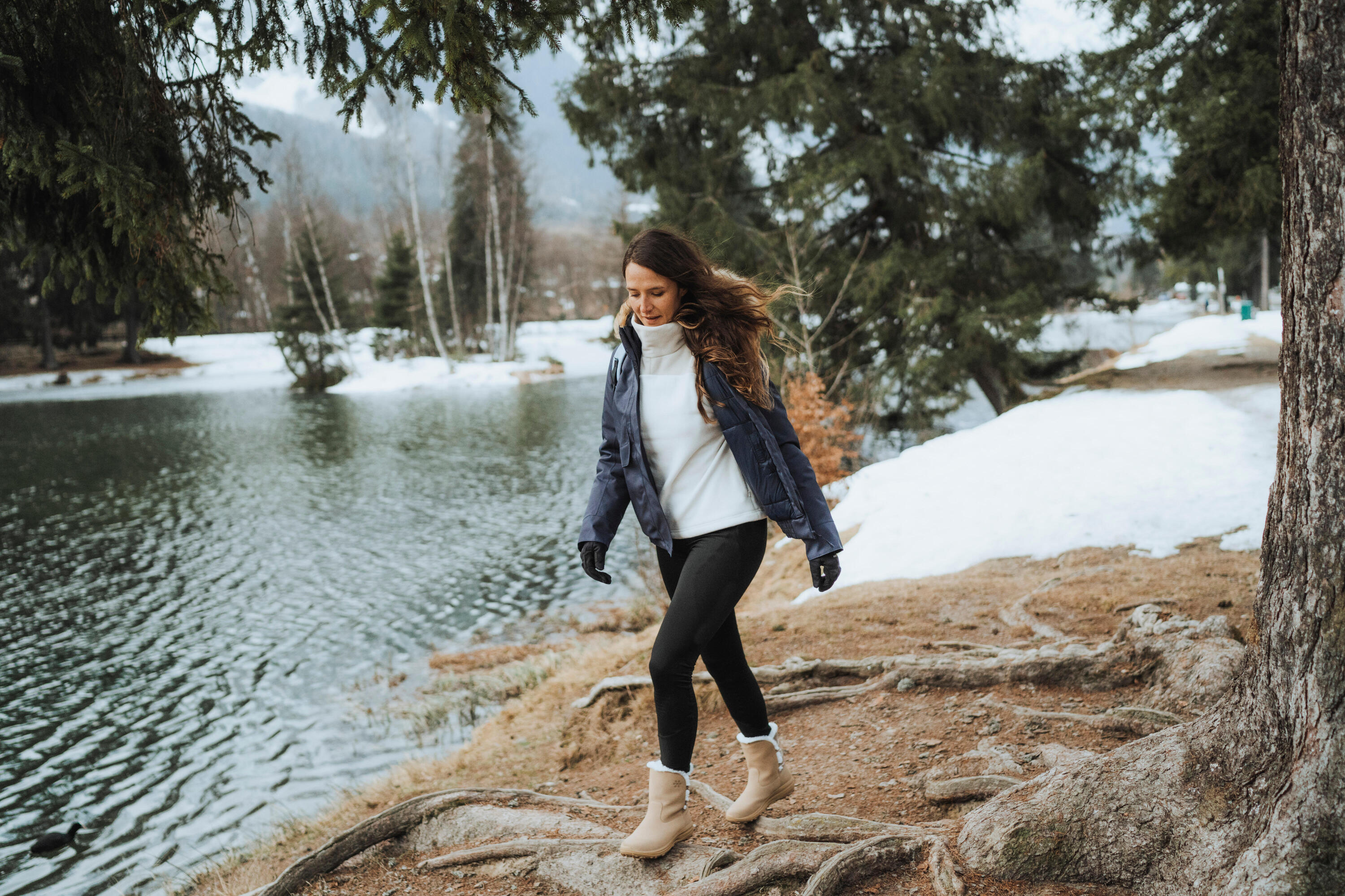 Women’s Warm and Waterproof Leather Winter Boots, NH 500 10/13