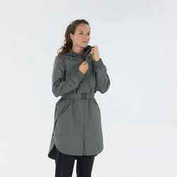 Veste de randonnée imperméable femme, Raincut Longue kaki
