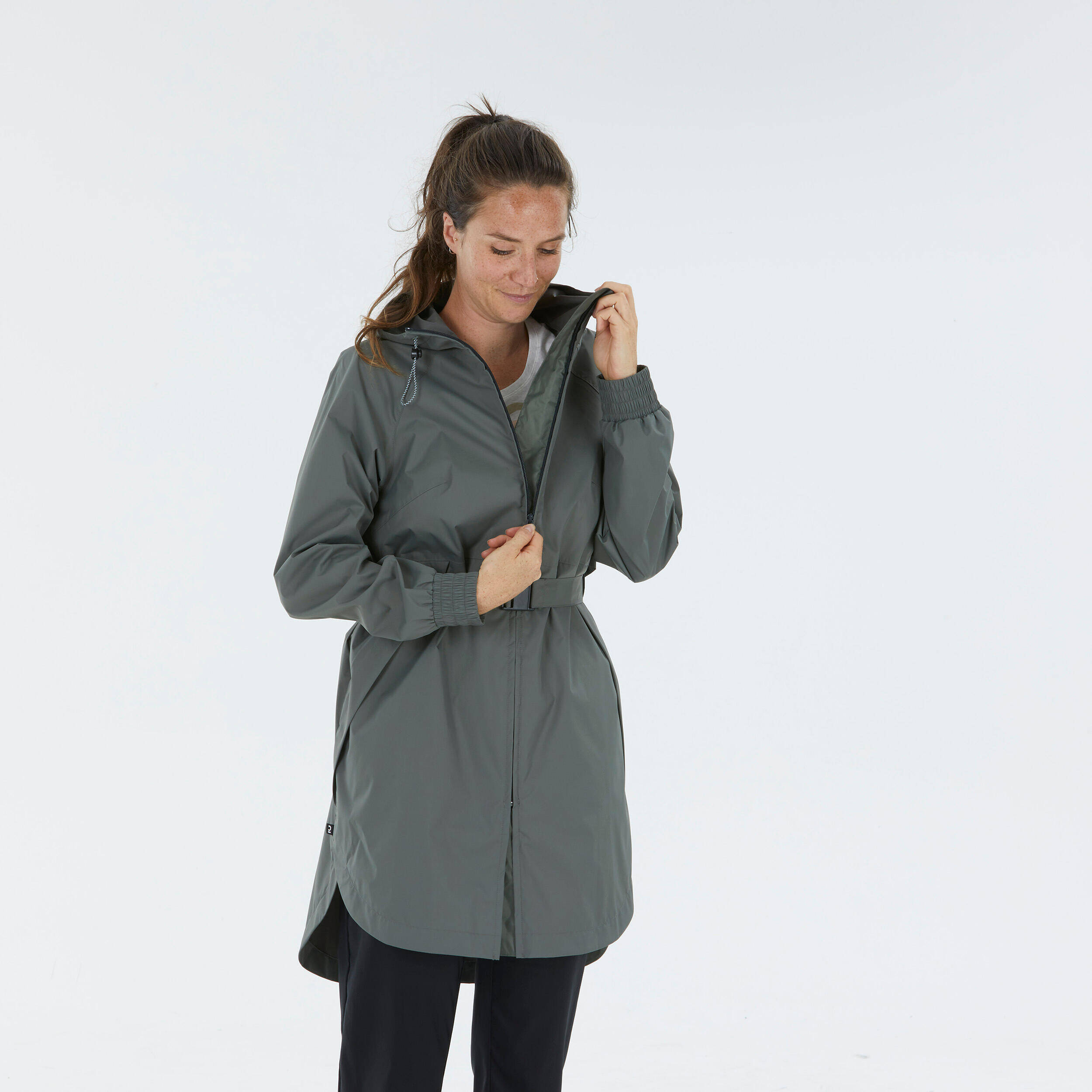 Women Waistbanded Rain Jacket with Storage Pouch Green - NH150