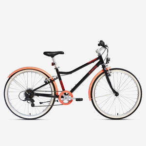 Bicicleta niños 24 Pulgadas trekking Riverside 500 Negro/Coral 9-12 Años