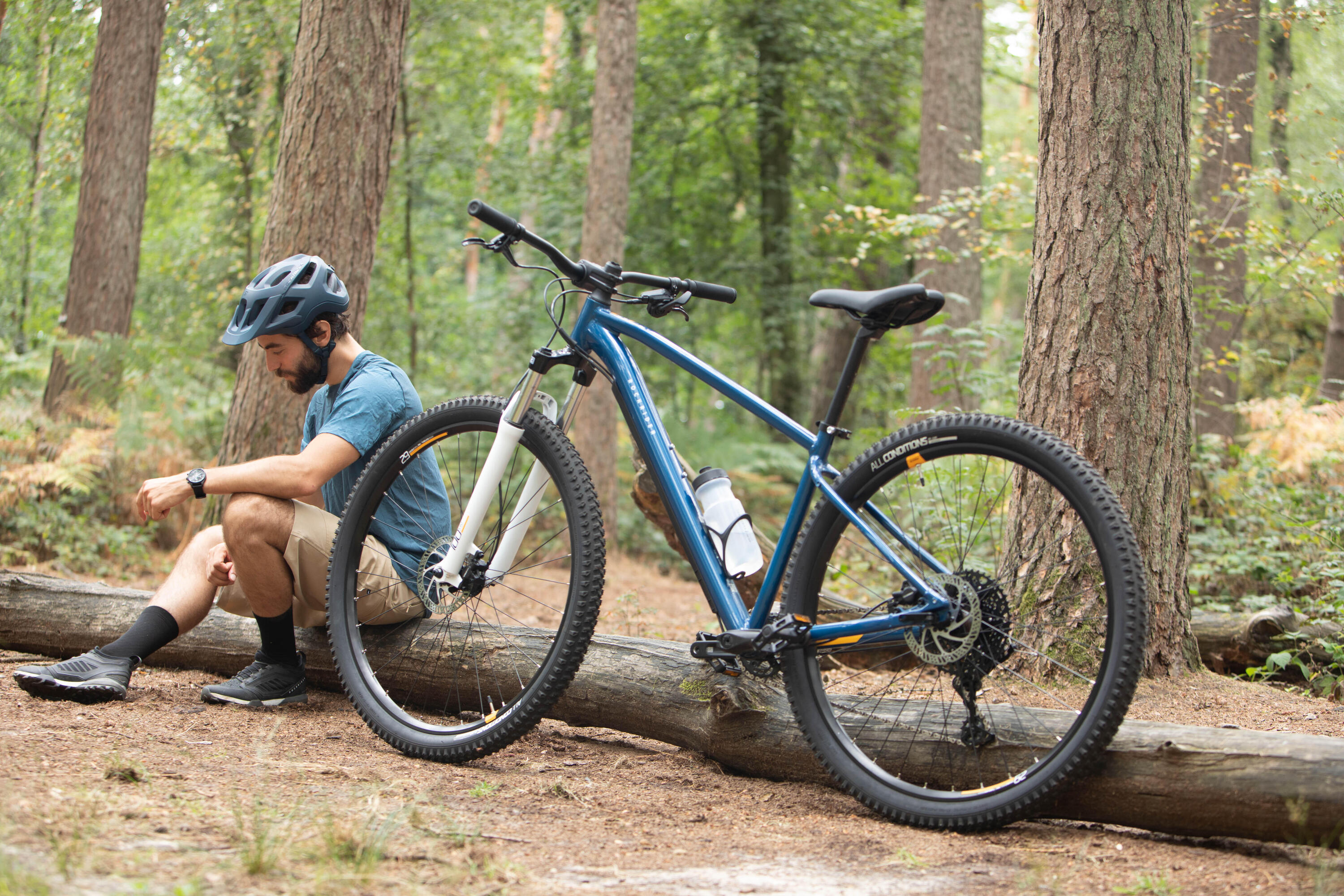 Bicicleta de montaña 29" aluminio Rockrider Explore 520 azul naranja 15/18