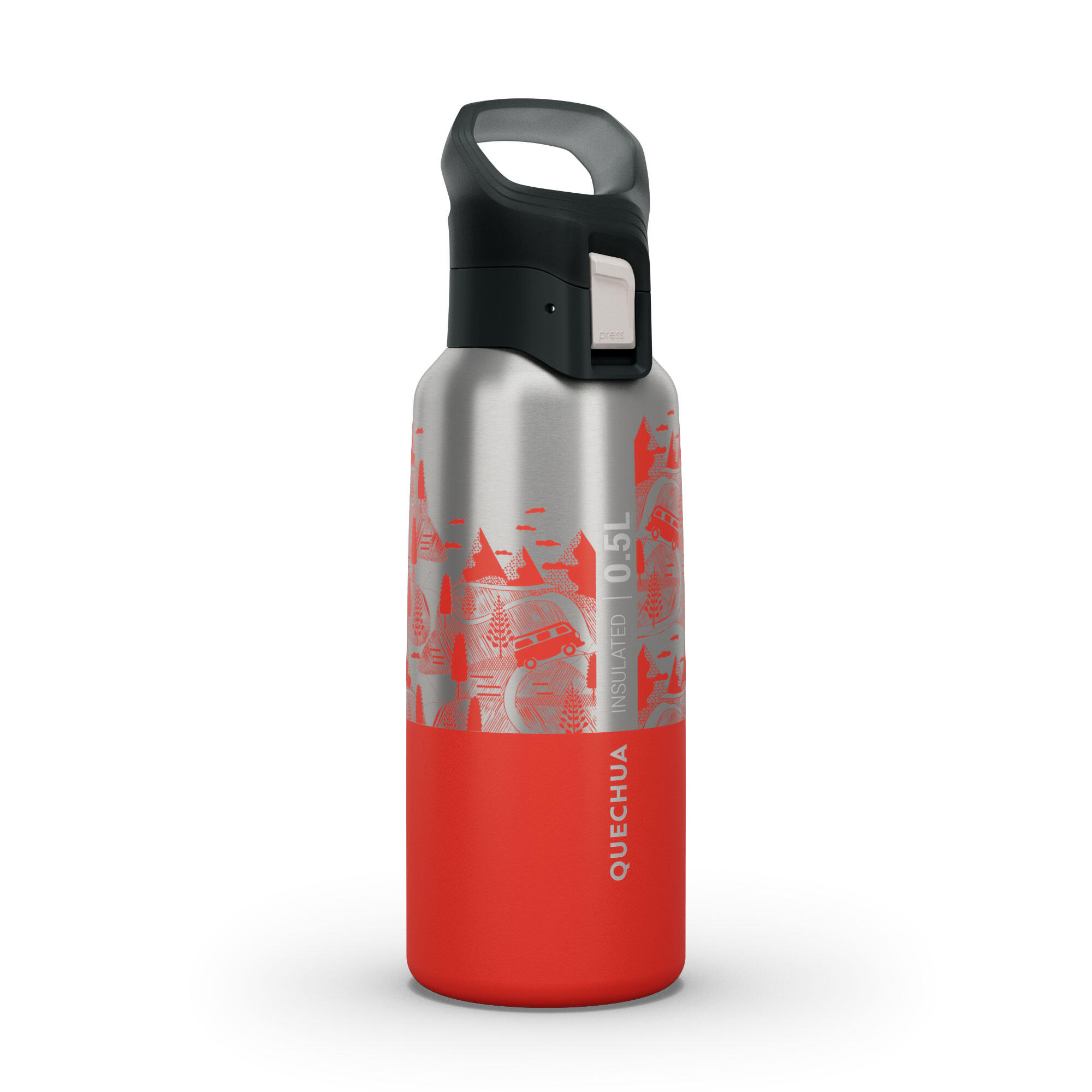 QUECHUA Hiking Insulated Stainless Steel Flask MH500 0.5L Red