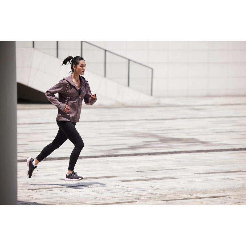 500 women's warm hooded running/jogging jacket - purple