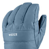 KIDS’ WARM AND WATERPROOF SKI GLOVES 500 DENIM BLUE