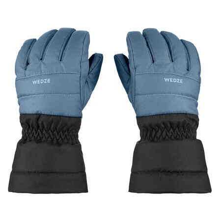 KIDS’ WARM AND WATERPROOF SKI GLOVES 500 DENIM BLUE