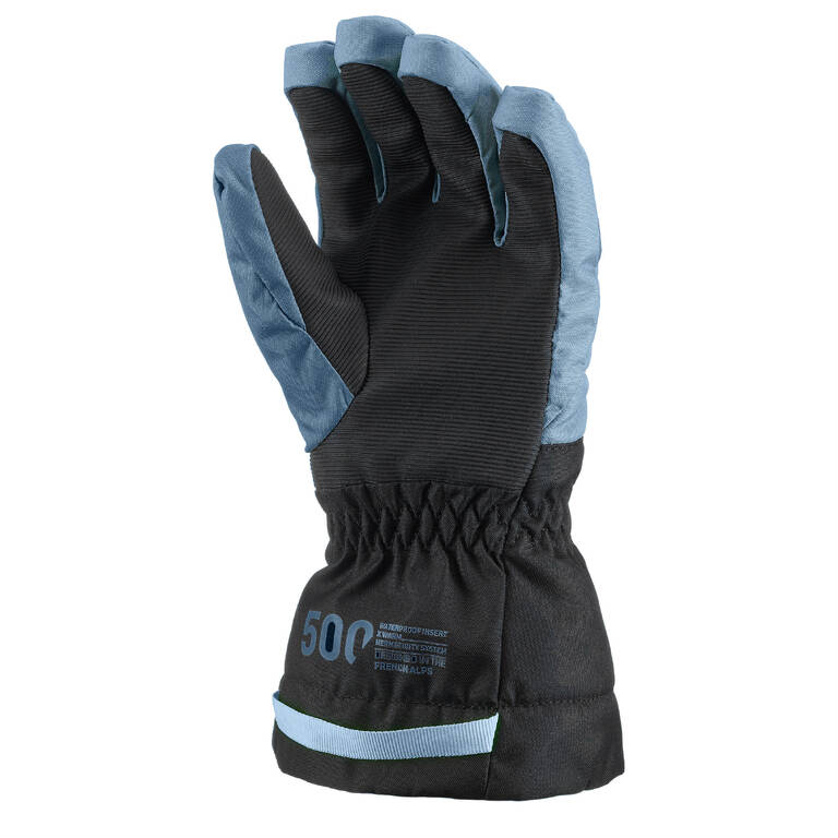 KIDS’ WARM AND WATERPROOF SKI GLOVES 500 DENIM BLUE