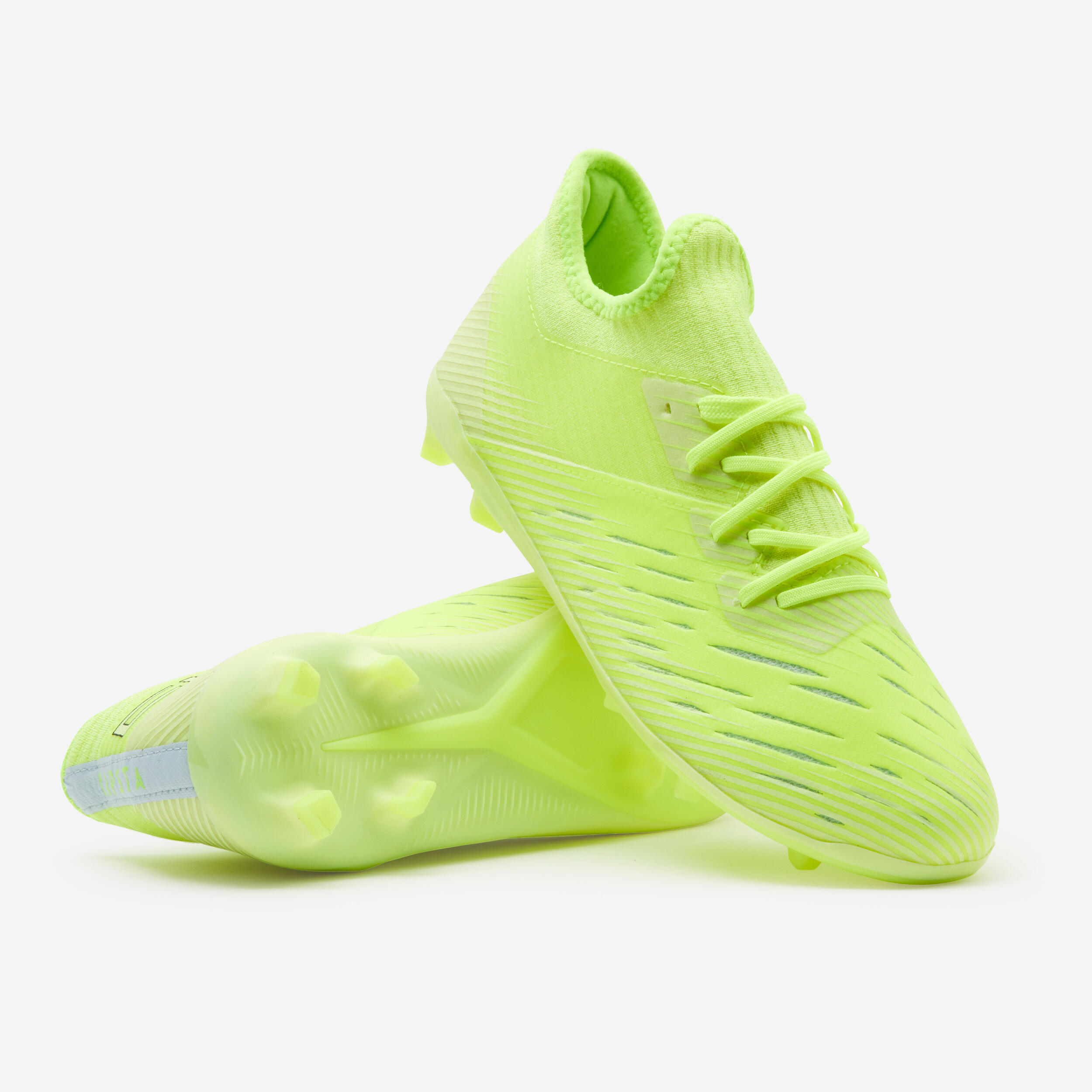 Kids' Lace-Up Football Boots CLR FG - Neon Yellow 6/9