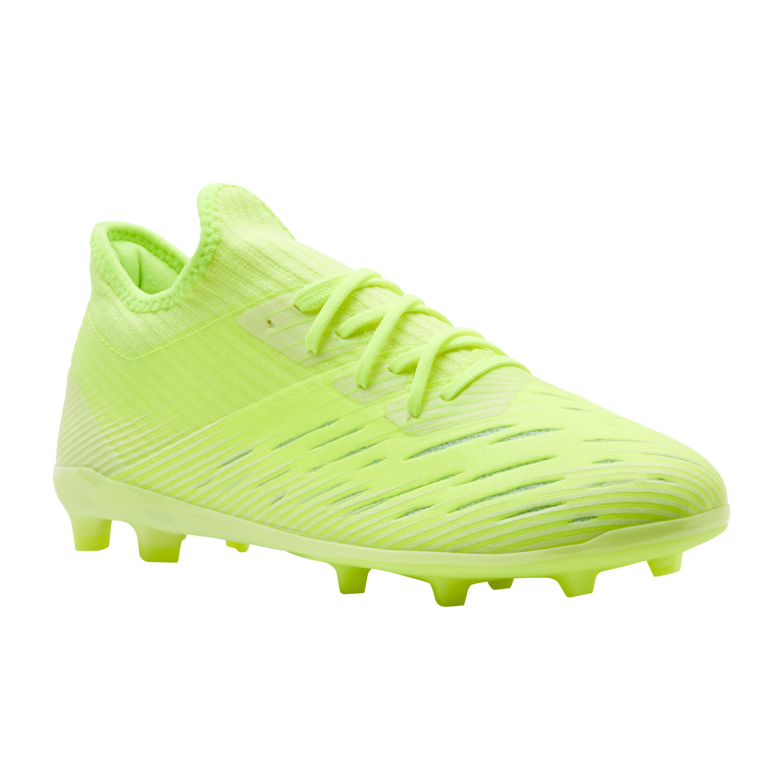 CHAUSSURES DE FOOTBALL ENFANT A LACETS CLR FG NEON JAUNE Decathlon