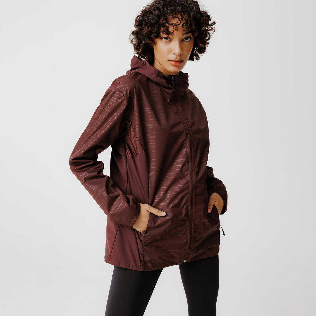 Women's Running Water Repellent Jacket - KIPRUN Run 100 Rain - Brown Chocolate