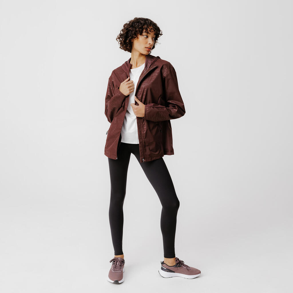 Women's Running Water Repellent Jacket - KIPRUN Run 100 Rain - Brown Chocolate