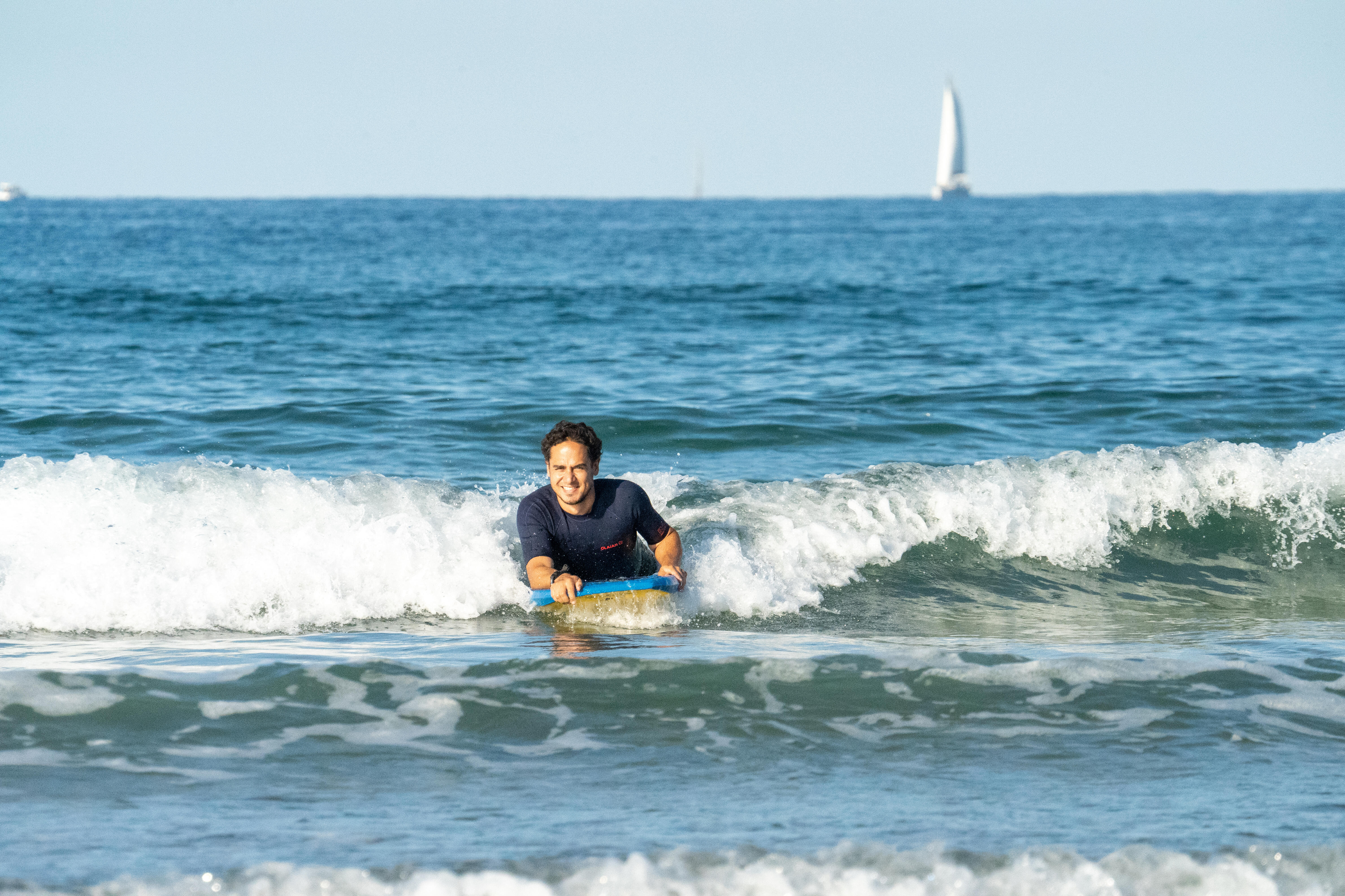 Bodyboard with wrist leash - 100 Blue/Yellow - OLAIAN