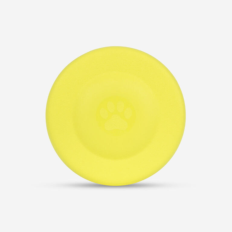Yellow flying disc designed for dogs