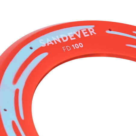 A soft red disc for long-distance throws.