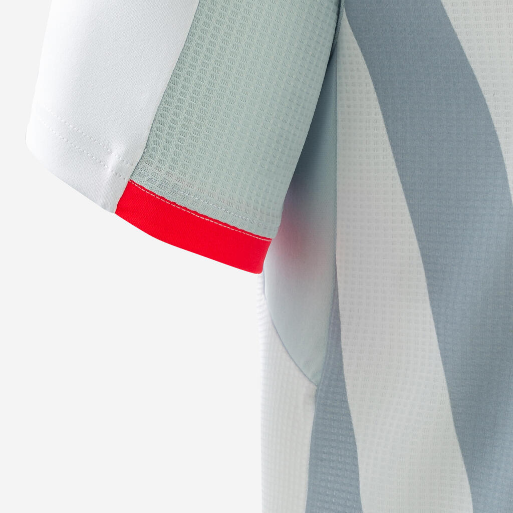 MAILLOT DE FOOTBALL ADULTE MANCHES COURTES VIRALTO AQUA BLANC, GRIS & MARINE