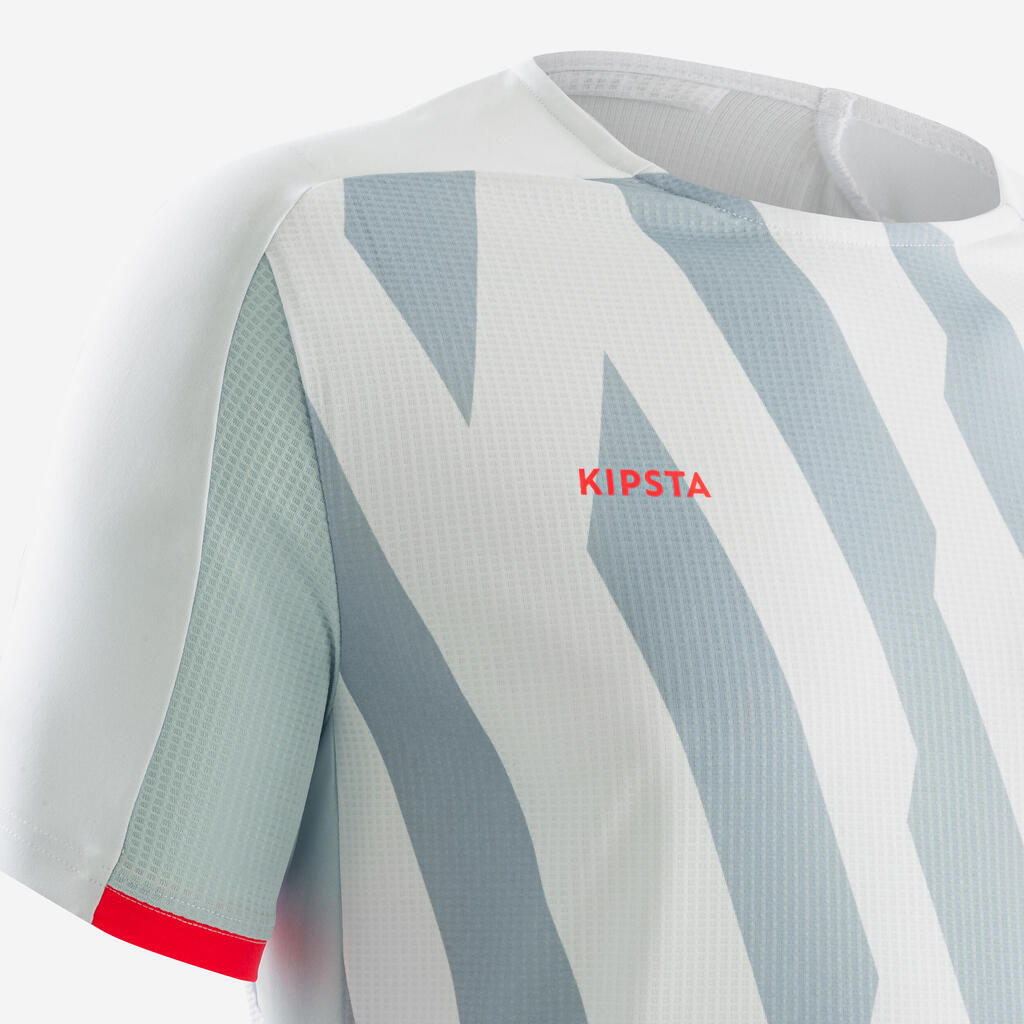 MAILLOT DE FOOTBALL ADULTE MANCHES COURTES VIRALTO AQUA BLANC, GRIS & MARINE