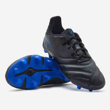 Kids' Lace-Up Leather Football Boots Viralto II FG - Black/Lightning