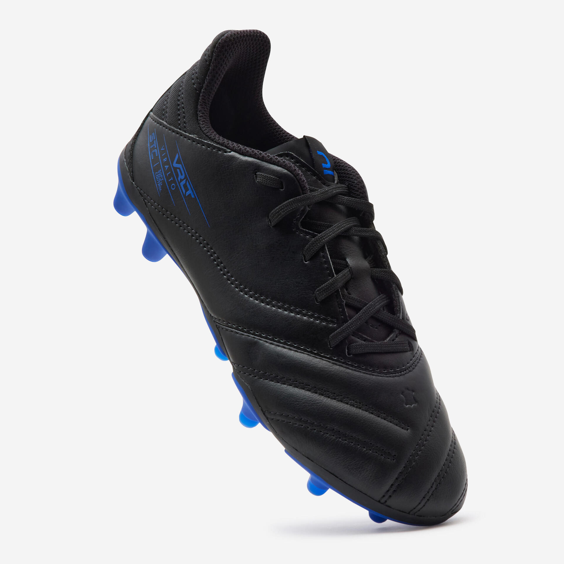 Kids' LaceUp Leather Football Boots Viralto II FG Black/Lightning