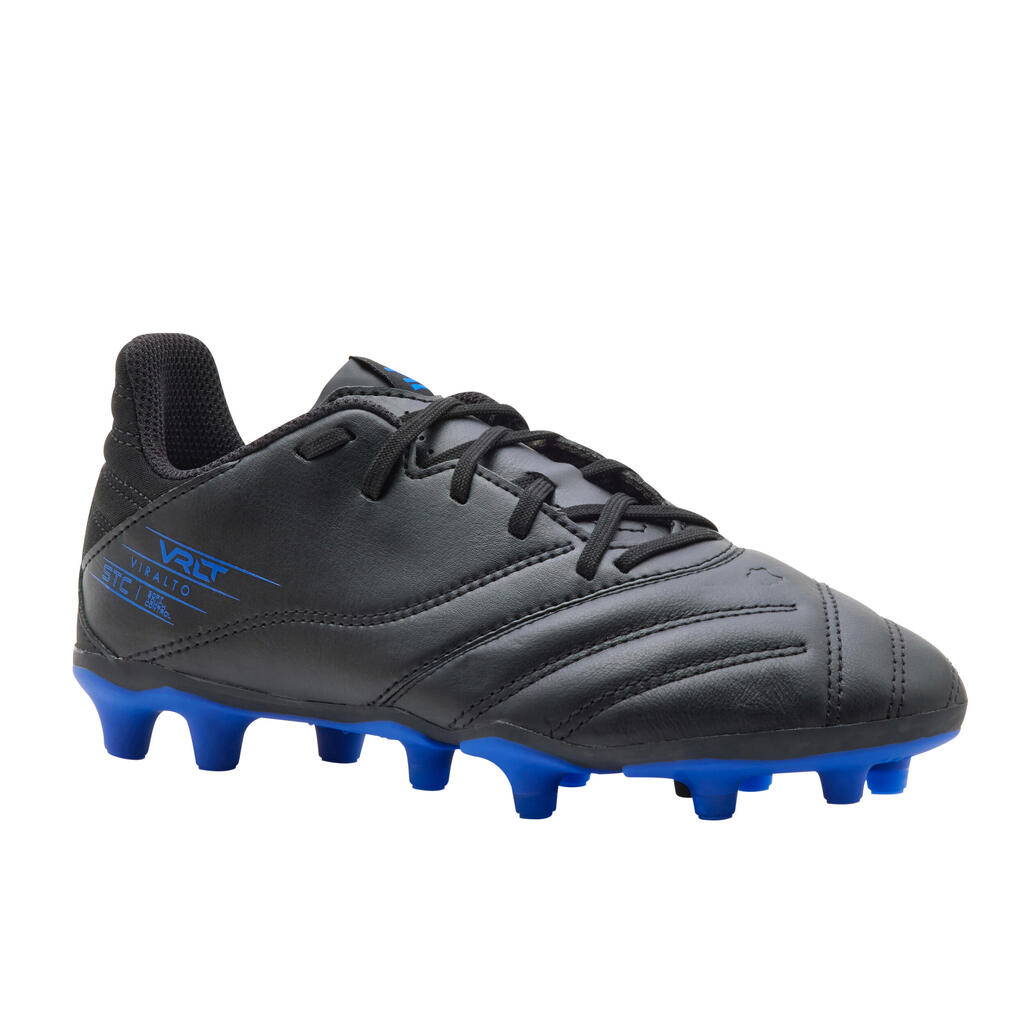 CHAUSSURES DE FOOTBALL ENFANT EN CUIR ET A LACETS VIRALTO II FG NOIR ECLAIR