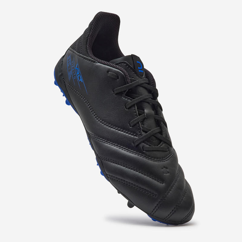 CHAUSSURES DE FOOTBALL ENFANT EN CUIR ET A LACETS VIRALTO II MG/AG NOIR ECLAIR