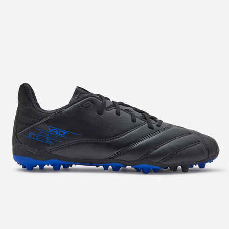 Kids' Lace-Up Leather Football Boots Viralto II MG/AG - Black/Lightning